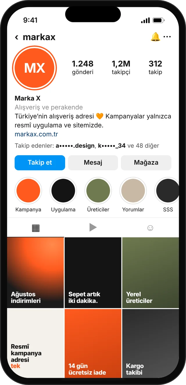 Telefon ekranında Marka X Instagram profili